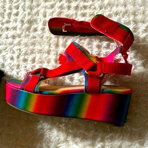 Platform sandals rainbow colored. I never wore them